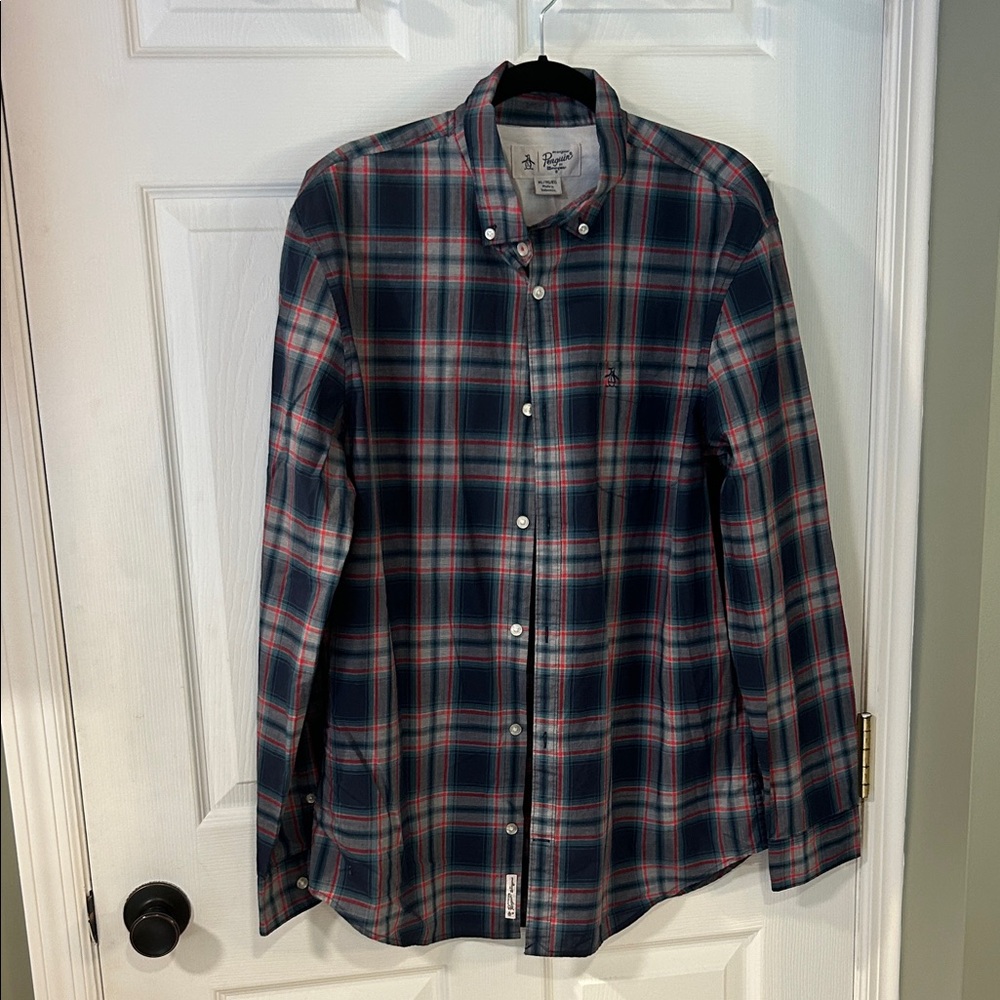 Original Penguin Men's Plaid Shirt - Navy and Red